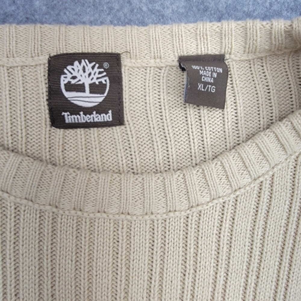 VTG Style Timberland Men's  Rib Knit Sweater XL Beige Knitted Cotton Long Sleeve
